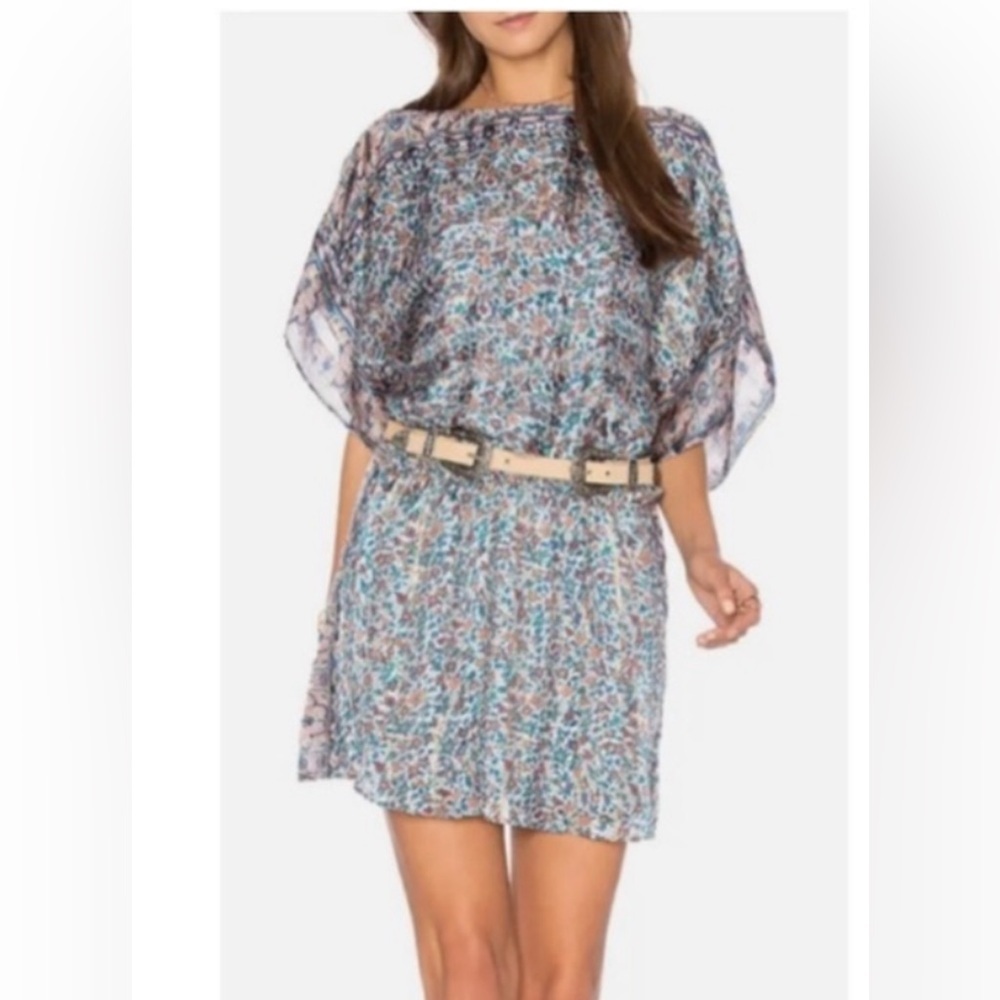 JOIE SILK MULTI COLOR FLORAL PRINT METALLIC THREAD BLOUSON MINI DRESS SZ LARGE